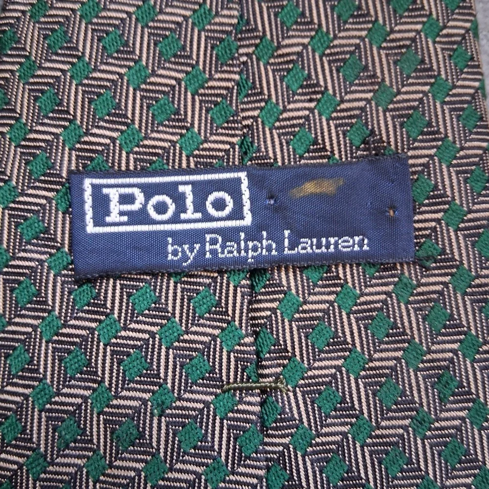 Vintage Polo Ralph Lauren Green Gold Houndstooth Silk Made in USA Necktie 90's